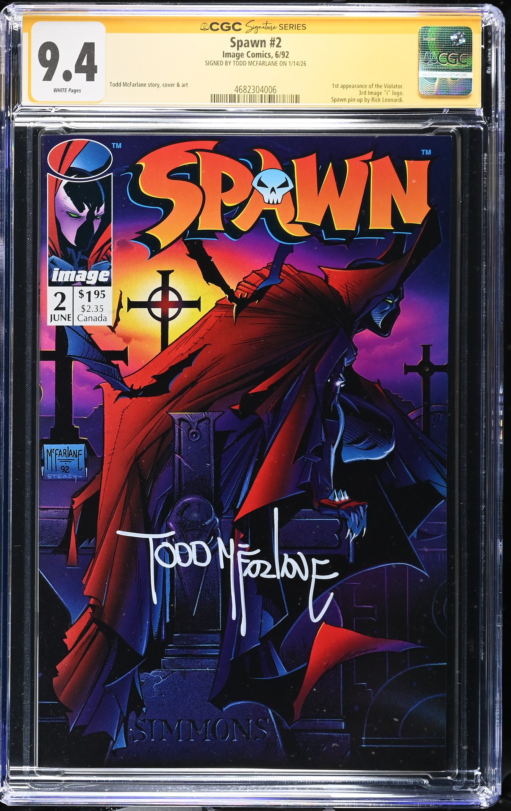 SPAWN #2 CGC 9.4 SS TODD MCFARLANE 6/92