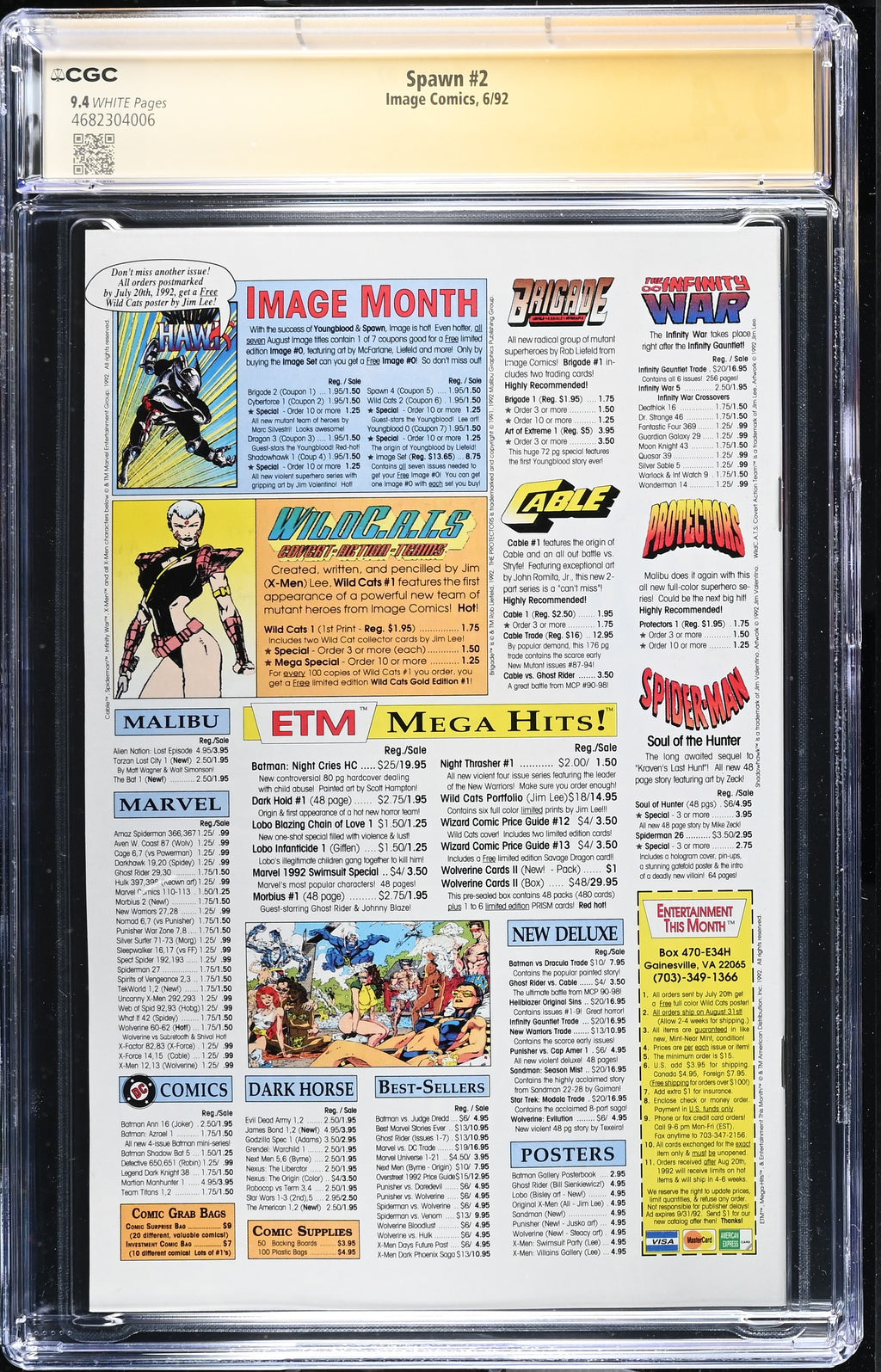 SPAWN #2 CGC 9.4 SS TODD MCFARLANE 6/92