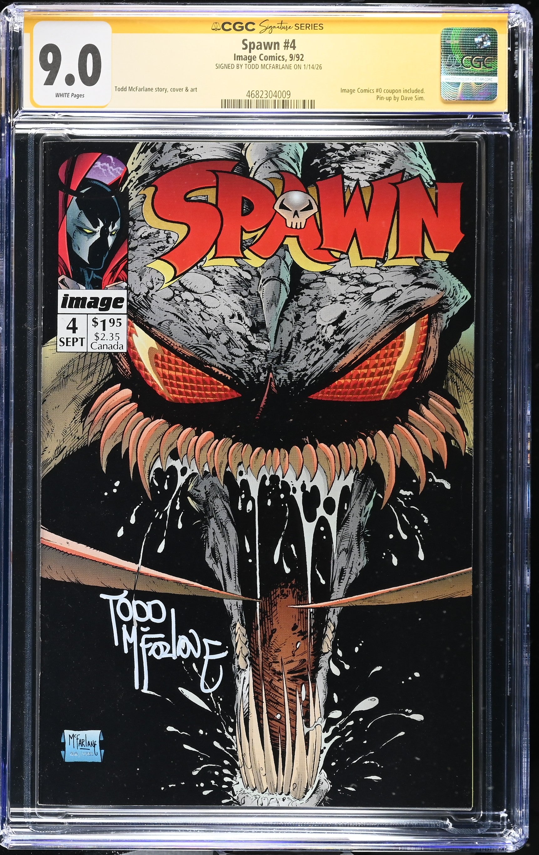 SPAWN #4 CGC 9.0 SS TODD MCFARLANE 9/92
