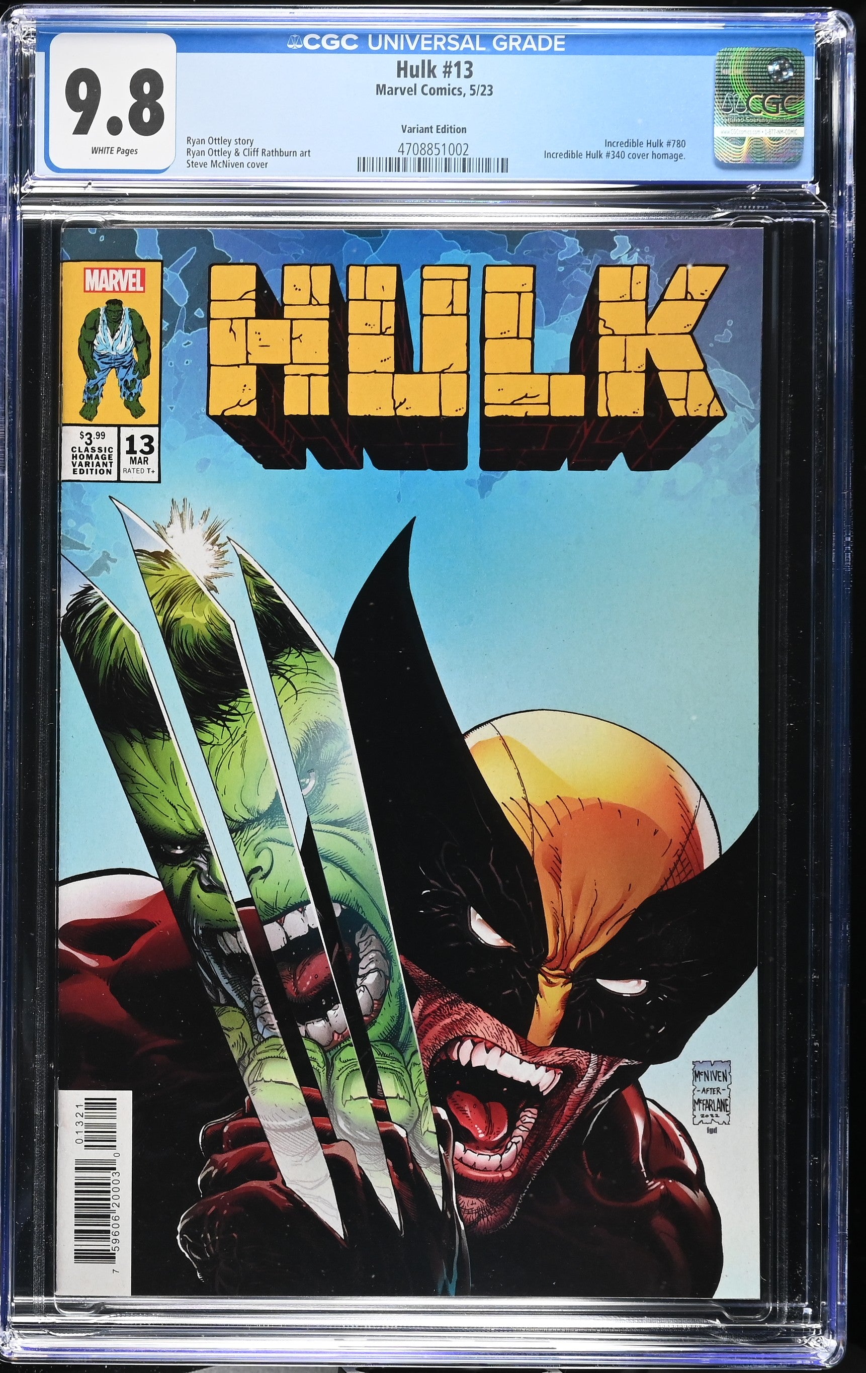 HULK #13 VARIANT EDITION CGC 9.8 #340 HOMAGE