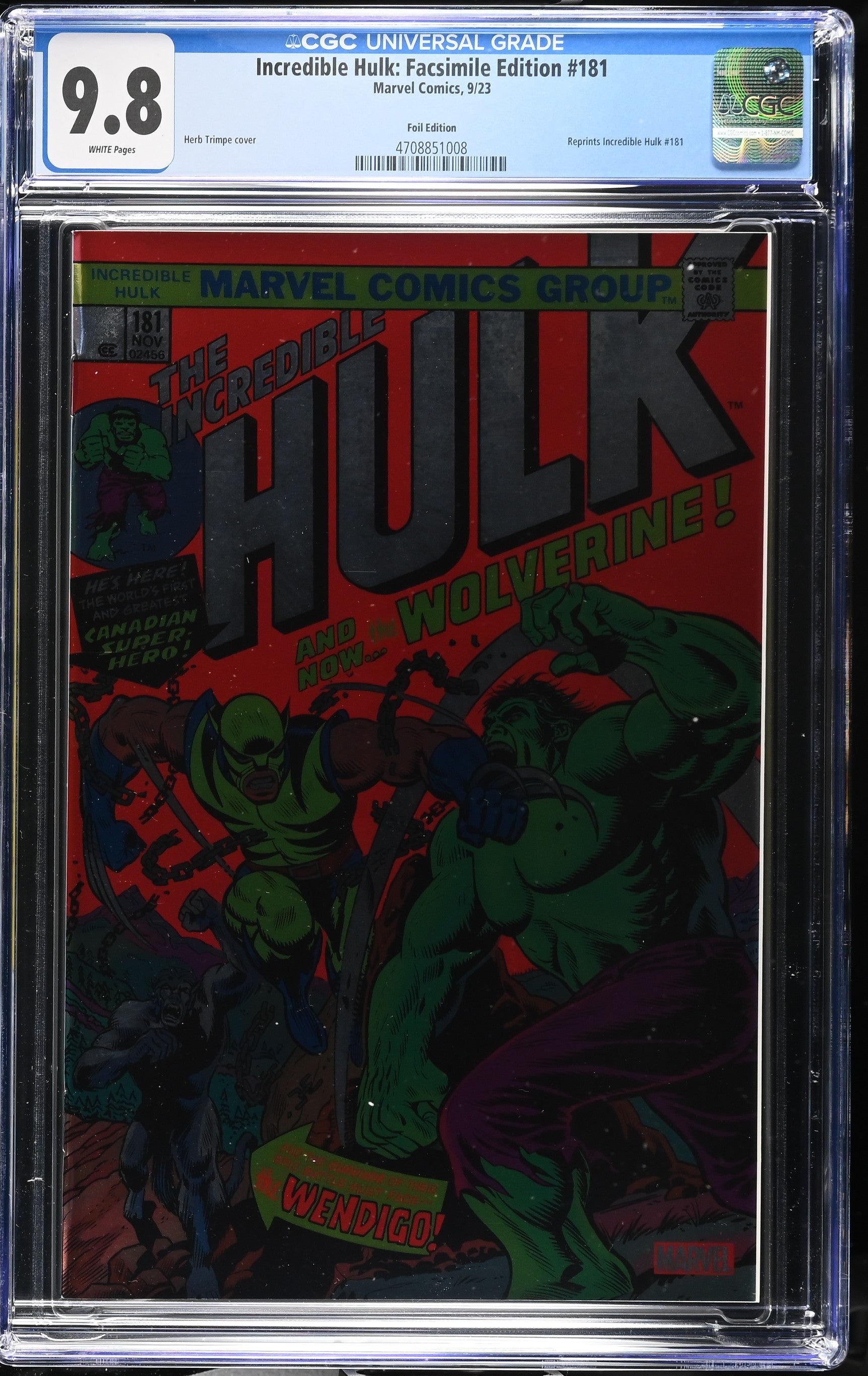 INCREDIBLE HULK: FACSIMILE EDITION #181 FOIL EDITION CGC 9.8